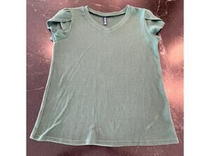 Iwollence Emerald green waffle weave short sleeve top Med